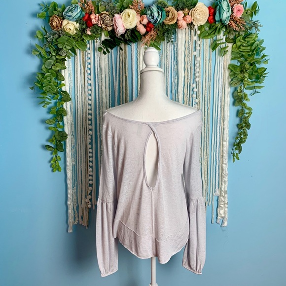 Free People Thin Knit Bell Sleeve Cutout Top M - Picture 5 of 7